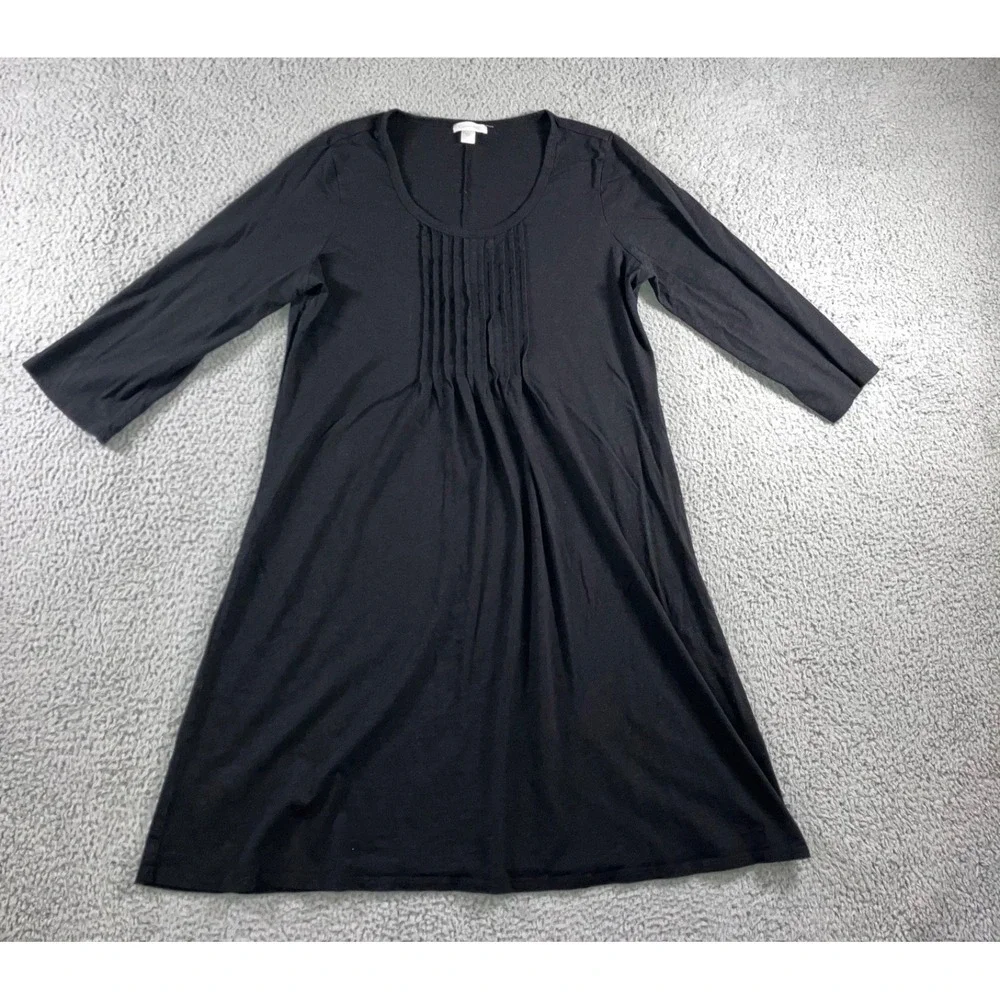 Garnet Hill Maxi Dress Women L Black Lagenlook Boho Babydoll Cotton Modal 3/4‎